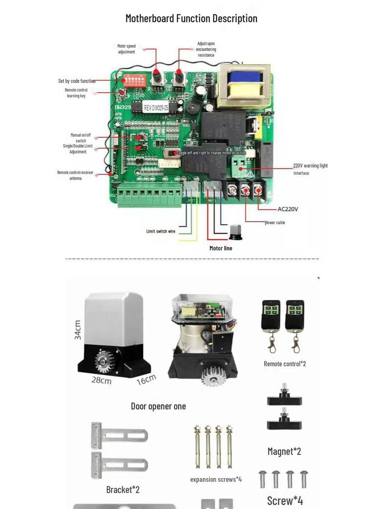 All-in-One Linear Electric Door Opener with Remote Control for Sliding and Courtyard Doors