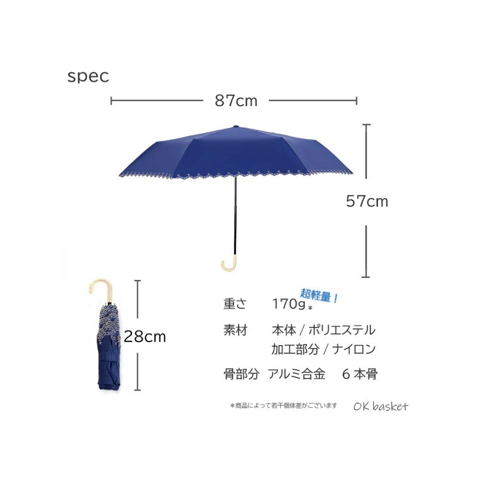 Folding Complete Heat and UV Light Sun and Cute Scallop Cut Parasol, Blackout, Ultra-Lightweight, 170g, Protection, 100% Blocking, Women's, Rain, [OK