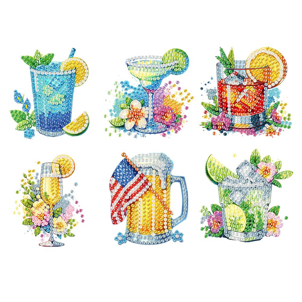 6Pcs 2D/Flat DIY Diamond Painting Fridge Magnets Crystal Sparkling Diamond Magnets Set for Holiday Festive Parties