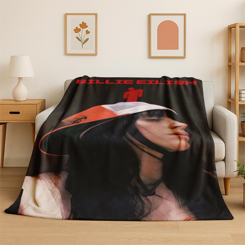 3D Billie Eilish Singer Star Flannel Blanket Soft Warm Throw Blanket for Bedroom Living Room Bed Travel Camping Picnic Gift