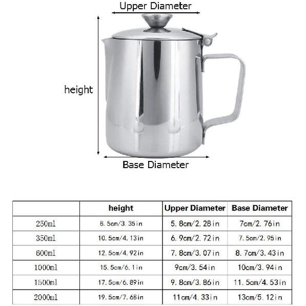 Stainless Steel Coffee Cup Mug Milk Frothing Pitcher Jug with Lid for Latte Coffee Art for Office Kitchen with handle(350mL)