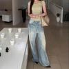 2026 New American Street Style Straight Leg Jeans, Light Blue High Waist Wide Leg Trousers for Women with Slimming Design