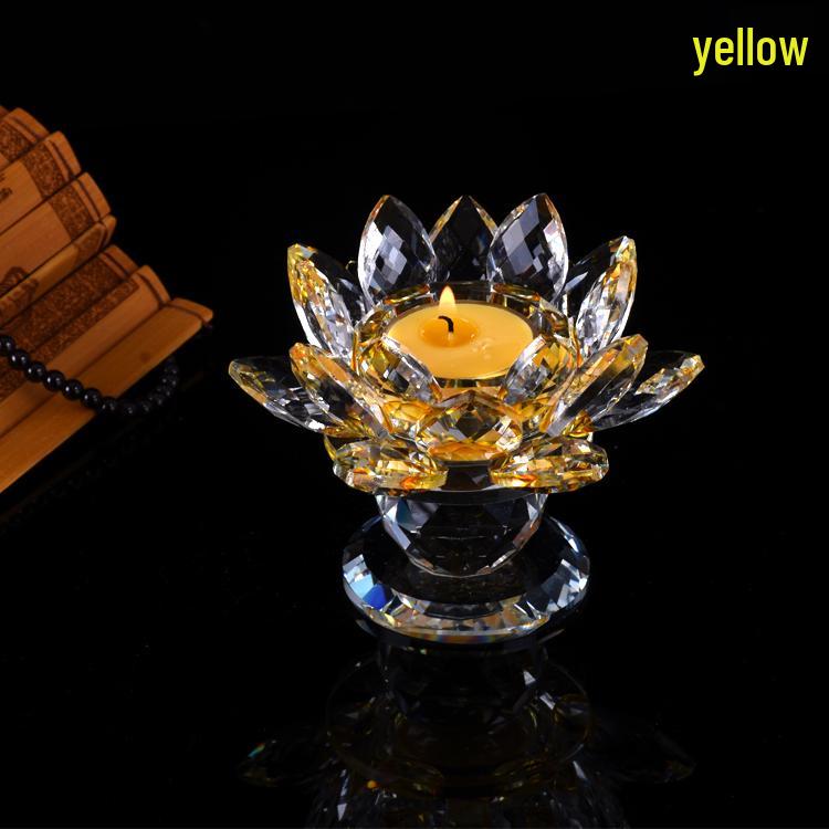 Seven-Color Lotus Crystal Glass Candle Holder for Buddhist Offering Table