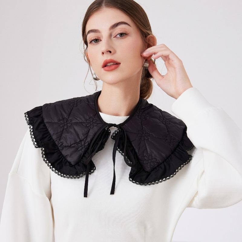 Girls Big Lapel Shoulder Wraps Shawl for Womens Black Bowknots Fake Collars Ladies Removable Neck Collar Detachable Scarves