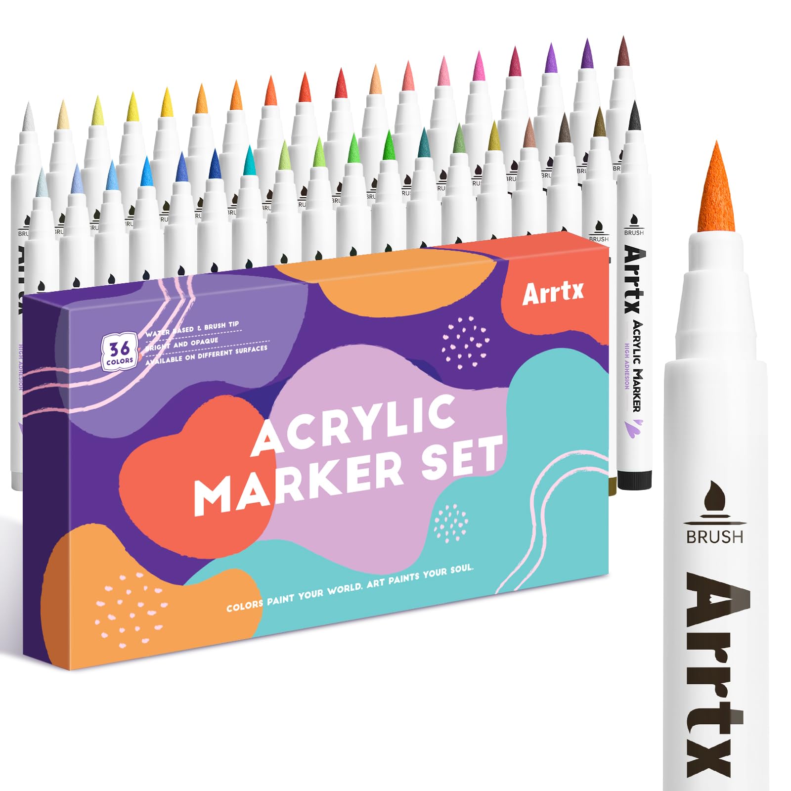 

Arrtx Acrylic Paint 36 Acrylic Markers for Rock Flexible Brush Paint Art Fabric Paint Art Waterproof DIY Crafts Pens, Colors, Painting, Tip, Markers,