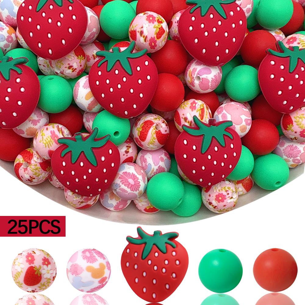 

10/25/40PCS Strawberry series silicone bead set, suitable for bracelets, necklaces, earrings,DIY craft keychains, handmade gifts