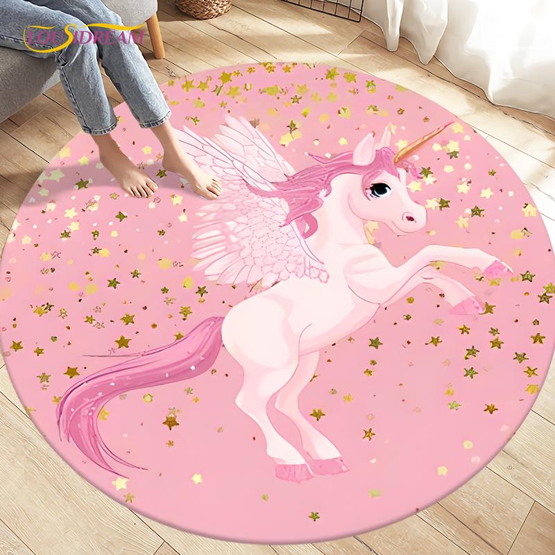 Children's Cartoon Cute Unicorn Animals Area Rug Round Carpets Rugs for Living Room,Kids Play Crawling Soft Non-slip Floor Mats