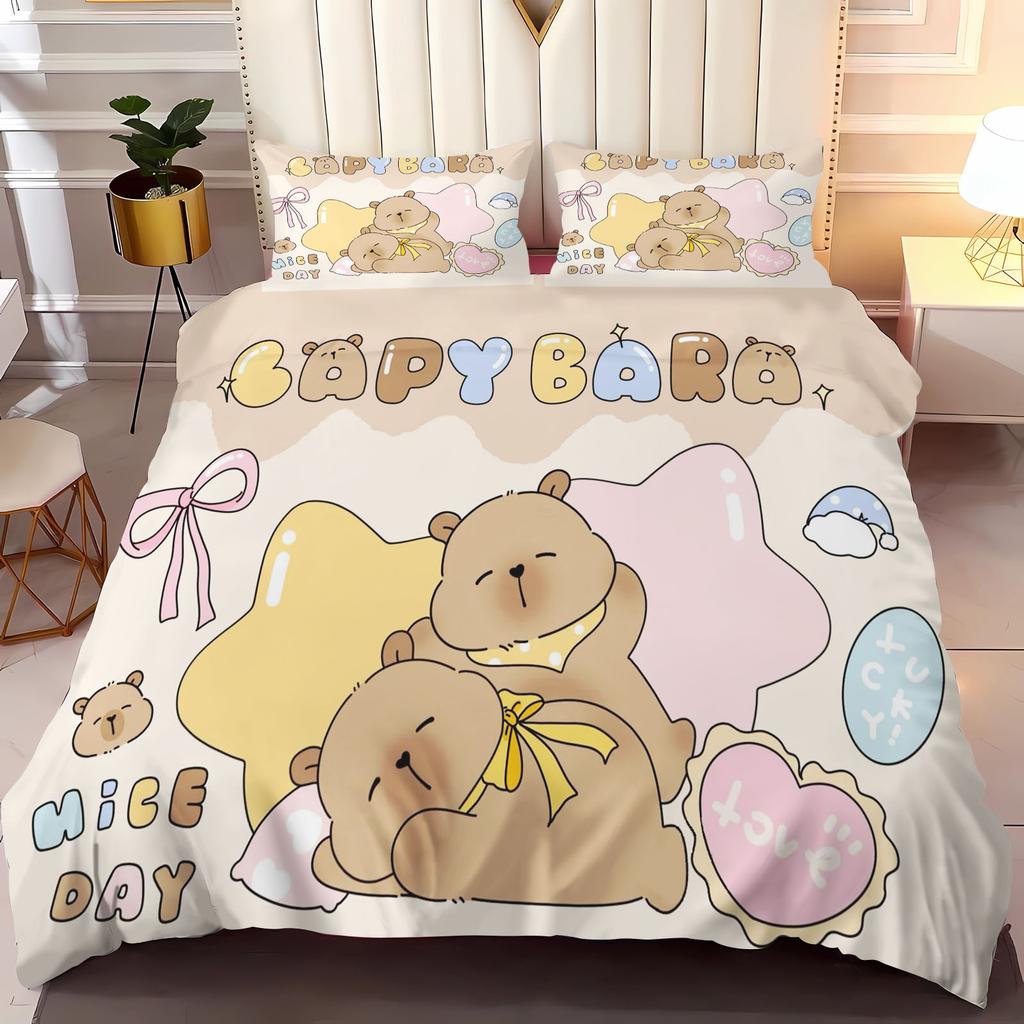 Capybara Anime Home Bedroom Comforte Nordic polyester material suitable for children and adults 3-piece set