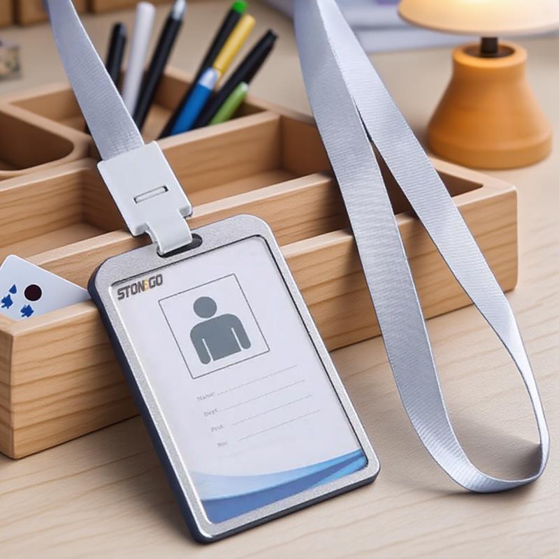 Vertical ID Name Card Case Aluminum Alloy Business Card Badge Holder Lanyard Strap Office SuppliesGood product
