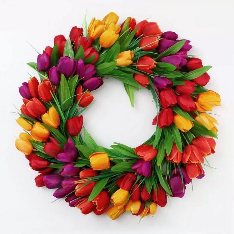 Artificial Tulip Wreath 40cm Door Wall Decor Floral Ring Home Wedding Party Photography