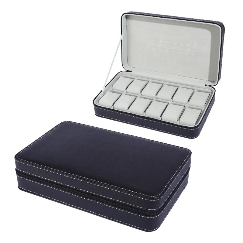 Luxury PU Leather Zipper Watch Jewelry Collection Storage Box Watch Gift Organizer Display Box for Men and Women