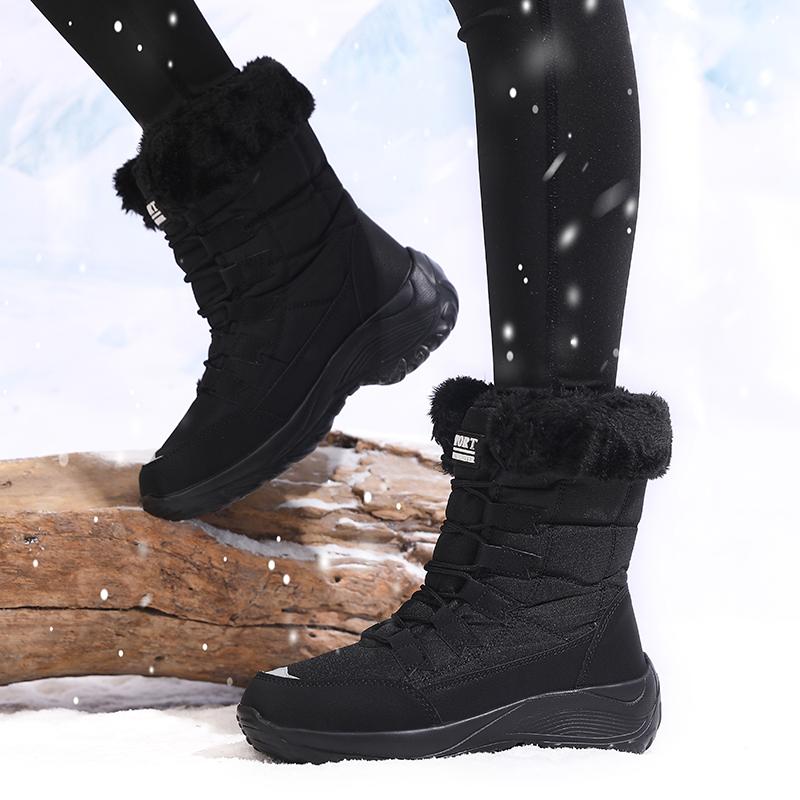Winter Snow Boots Women Waterproof Suede Warm Plush Non-Slip Rubber Skiing Hiking Shoes Stylish Winter Essential Causal Shoes