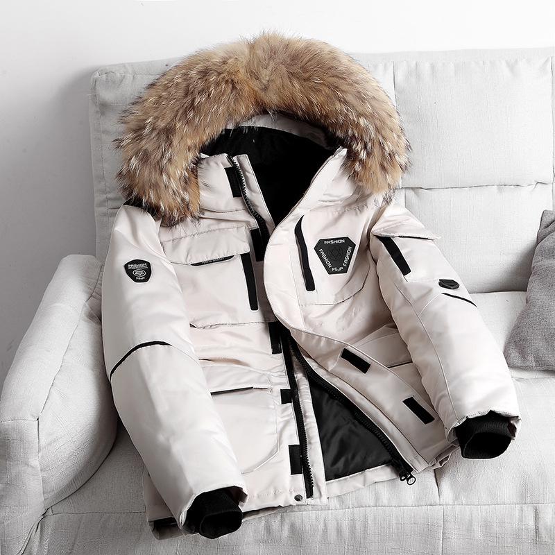 Run Brother Unisex Korean Parka: Fleece-Lined, Fluffy Fur Collar, Thick Winter Coat with Workwear Pockets