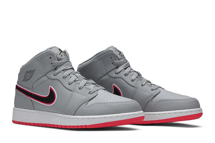 Kids' Sneakers Jordan 1 Mid Wolf Grey Racer Pink Black (GS) Wolf Grey/Racer Pink-White-Black