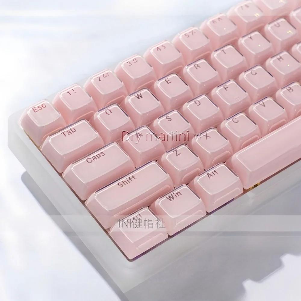 136 Key Crystal Transparent MDA Type Keycap Set PC+PBT White Pink Jelly Caps for MX Mechanical Keyboard