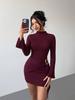 2026 Autumn Slim Fit Knit Dress with Metal Buckle and Ribbon
