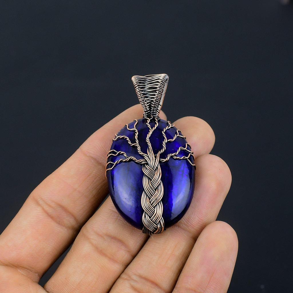 Blue Flash Labradorite Handmade Pendant, Natural Gemstone Jewelry, 999 Copper Wire Wrapped Pendant Jewelry, For Gift