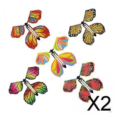 2x5 Pieces Clockwork Butterfly Rubber Band Powered Toy Fairies Flying for Party Great