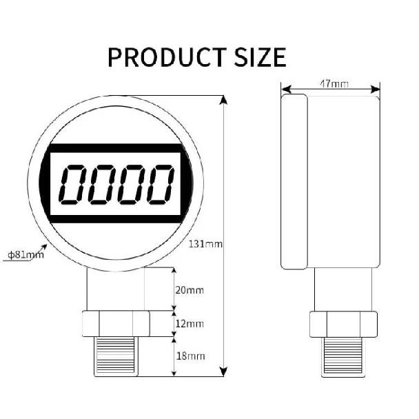 Digital Pressure Gauge 80mm LCD Display 0-60Mpa Manomete Battery-Powered Air Pressure Meter Psi/Bar/Kpa Water Pressure Gauge
