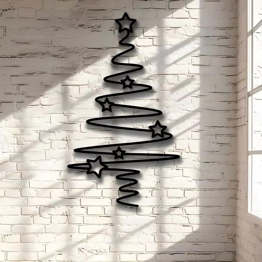 Detachable Christmas Tree Wall Art Black Star Pattern Wrought Iron Wall Decor Rust Resistant Metal Christmas Tree Decor