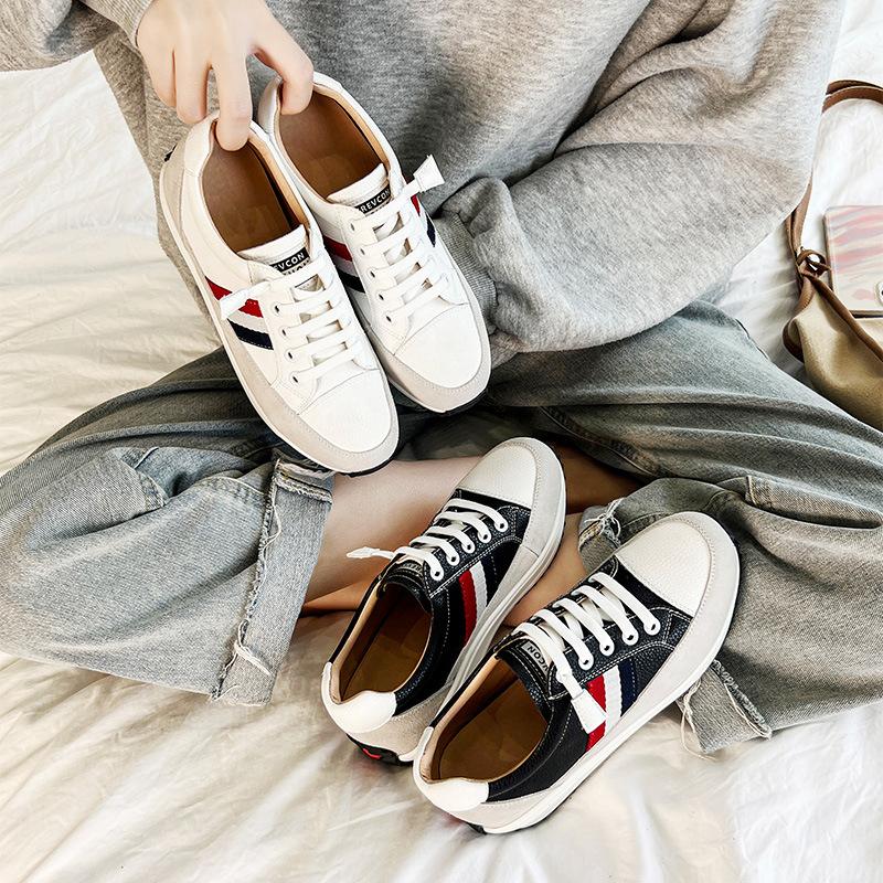 Forrest Gump shoes women's new color matching leather thick-soled versatile soft-soled sports and leisure shoes