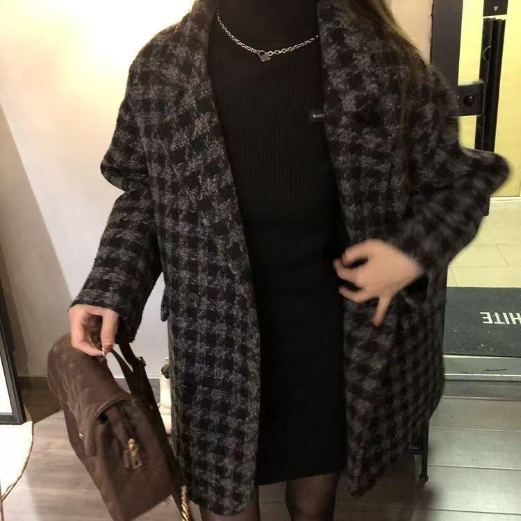 2024 Women's Mid-Length Warm Plaid Wool Coat