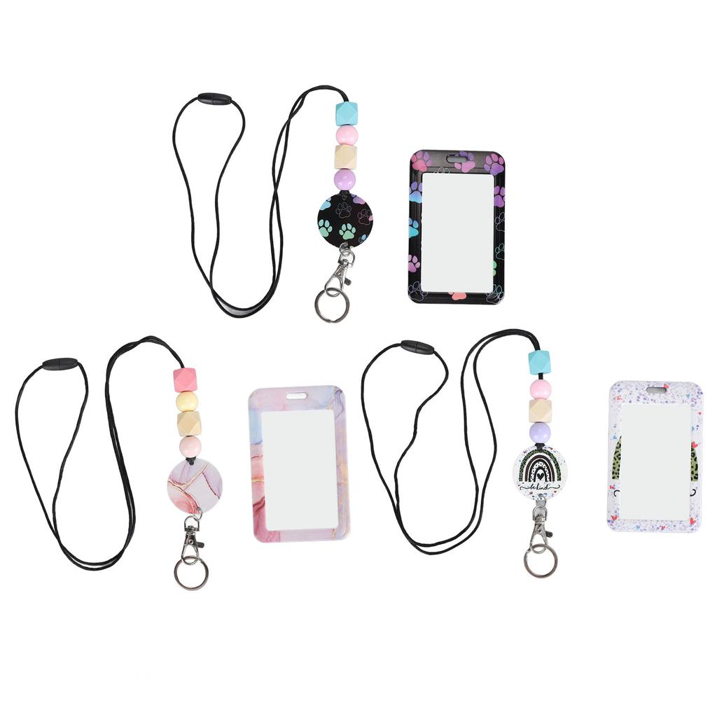 Perlen-Schlüsselband mit Ausweishalter, tragbares Schlüsselband für Lehrer, für Ausweiskarten, einziehbares Perlen-Schlüsselband