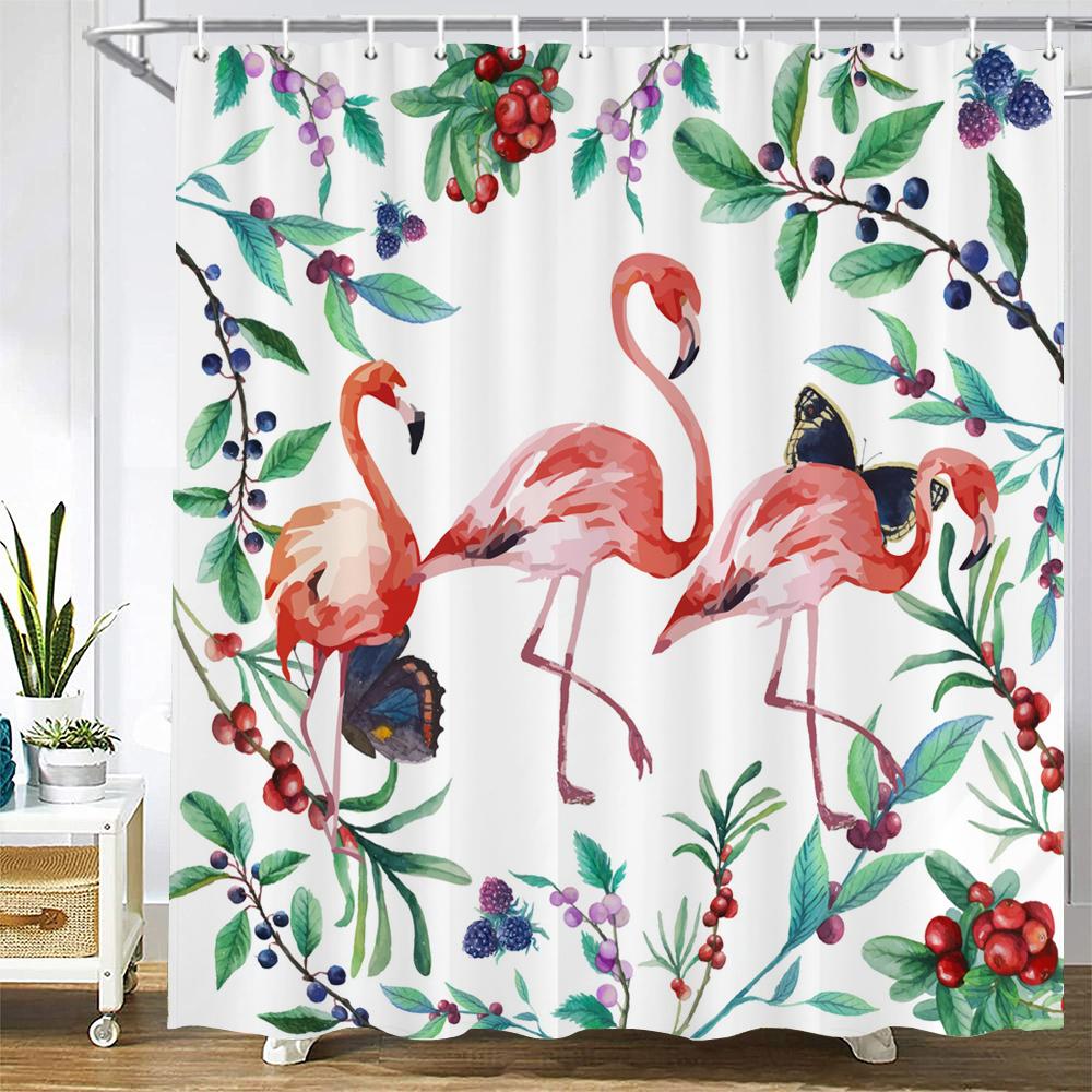 Waterproof Bathroom Shower Curtains Flamingo Polyester Bath Curtain Flower Leaves Plant Bath Screen Printed Curtain Home Decor