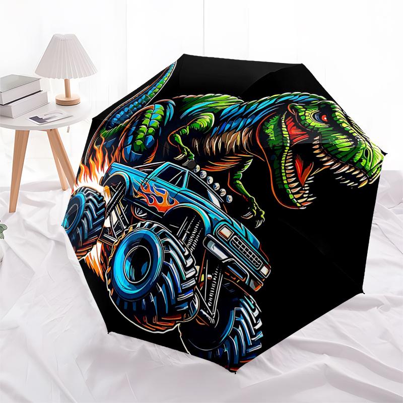 Monster Truck Themed Travel Umbrella 8 Ribs Automatic Opening and Closing, Portable Folding Design, Compact and Stylish Umbrella Suitable fo
