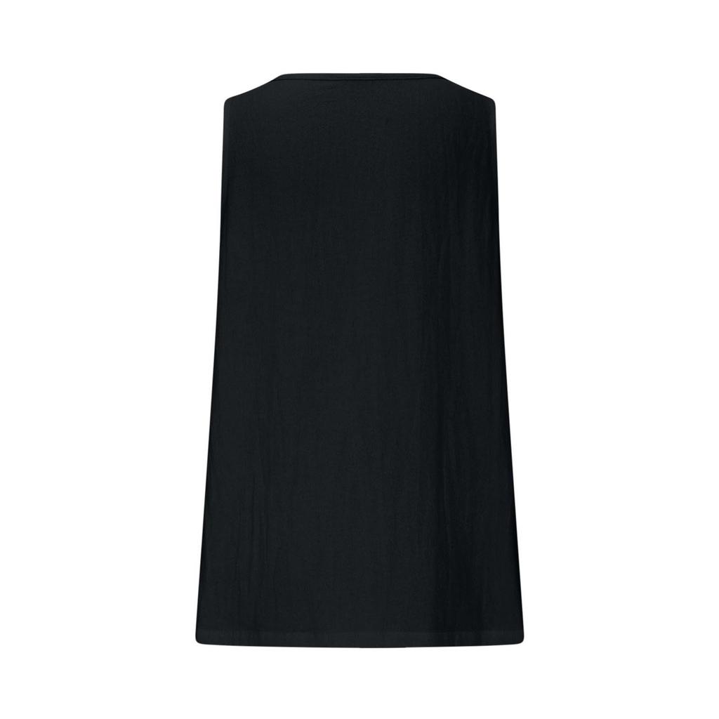 Women's Fashionable Sleeveless Cotton Linen Color V Neck Pocket Casual Loose Vest Top