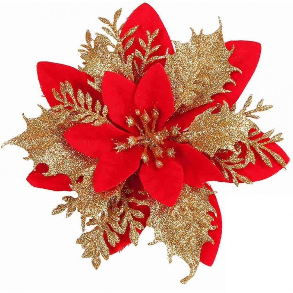

10Pcs 14cm Artificial Christmas Flowers Glitter Finish Sparkling Christmas Glitter Flower Ornaments Pink Red Gold Snowflake like