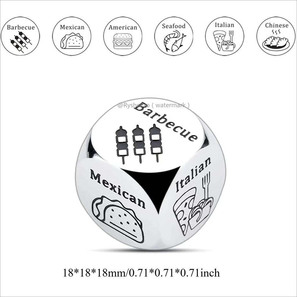 1pc Food Decision Dice Anniversary Date Night for Couple Stainless Steel Food Determine Dice Set Men Women Birthday Wedding Gift