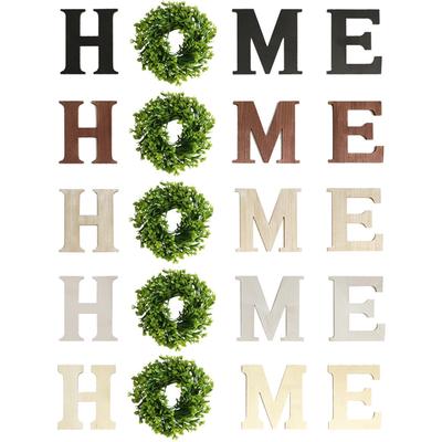 Wooden Gifts HOME Letter Wall Signs Artificial Wreath Wall Home Decor Living Room Decor Crafts Aesthetic Hanging Decor