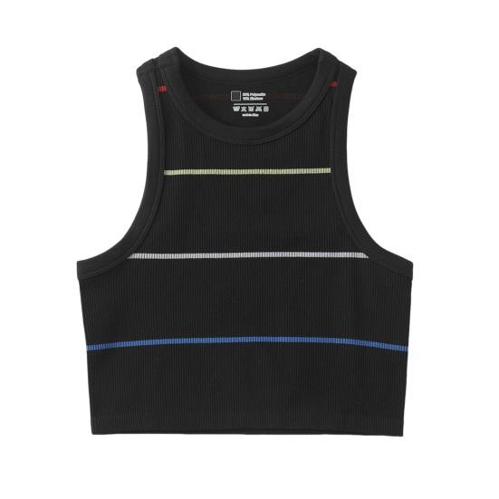 

Женская полосатая майка без рукавов с круглым вырезом, облегающий жилет, летний ребристый укороченный топ для повседневной носки, пляжного спорта M чёрный