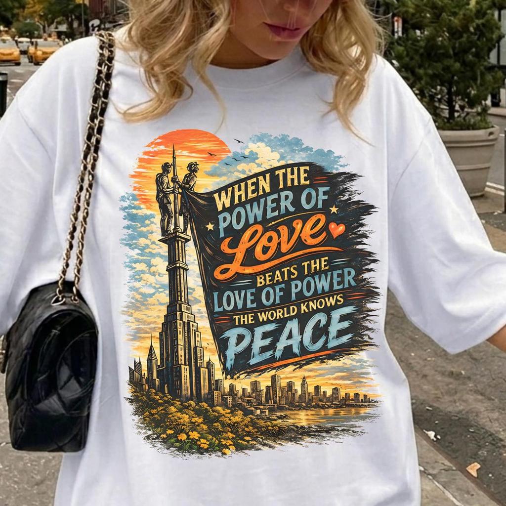 Love Over Power Shirt, Peace And Unity Graphic Tee, Inspirational Quote Shirt, Retro Protest Art T-Shirt, Kindness Wins Tee