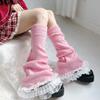 Damen Mädchen Fairycore Gestrickte Beinwärmer Ausgestellte Stiefelsocken Japanische JK Lagenlook Rüschen Spitzenbesatz Fußabdeckungen Streetwear