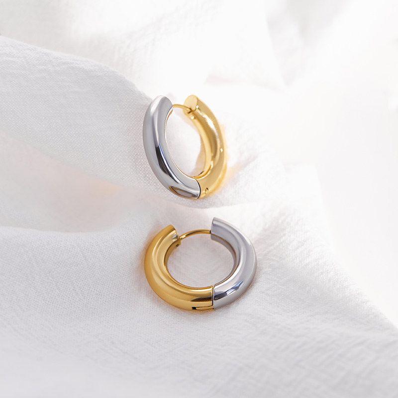 Fashion Double Color Eardrop Earring Stylish Simple and Versatile Light Luxury Minority Work Clothing Basic Titanium Steel Ear Rings Ladies
