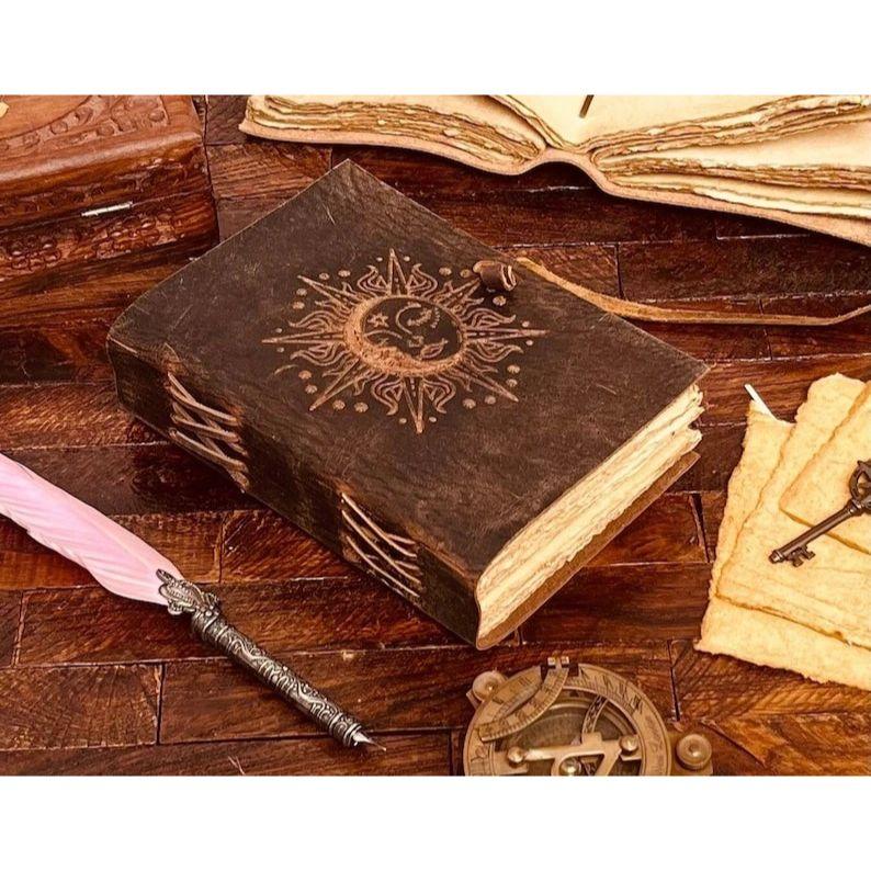 Sun and moon leather journal antique handmade vintage journal grimoire journal
