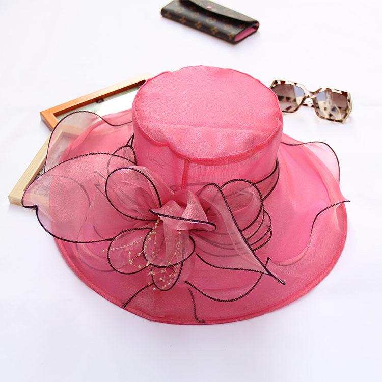 Women's Summer Foldable Sun Hat: European & American Style Fedora with Flower Organza Design