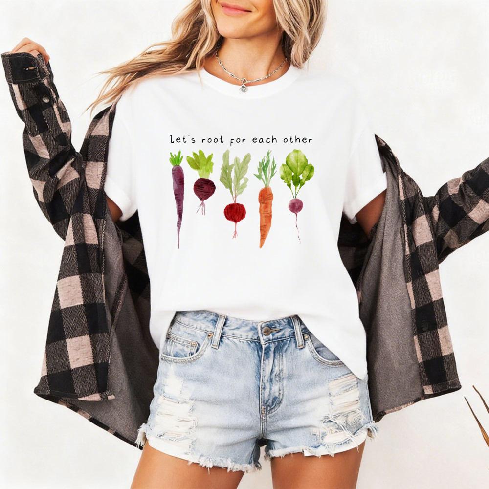 Root Vegetables Lets Root for Each Other Women TShirt Cotton Short Sleeve Vegetables Club Casual Fashion Summer Tops
