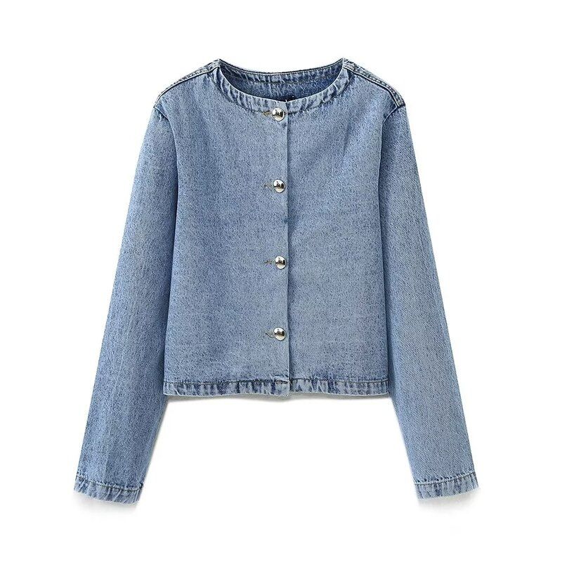 Fashion Style Autumn New Women's Clothing Loose Slimming and All-Matching Decorated Row Button Denim Jacket Short Coat 6164160
