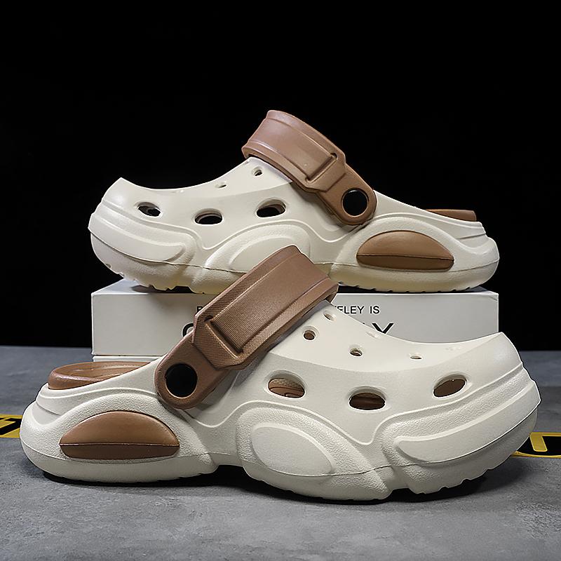 Fashion Summer Clogs Men Slip on Breathable Lightweight Thick Sole Water Beach Sandals Indoor Outdoor Fashion Cave Shoes