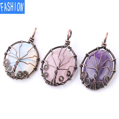 Colar semi precioso de cristal em pó de ametista natural com pingente oval