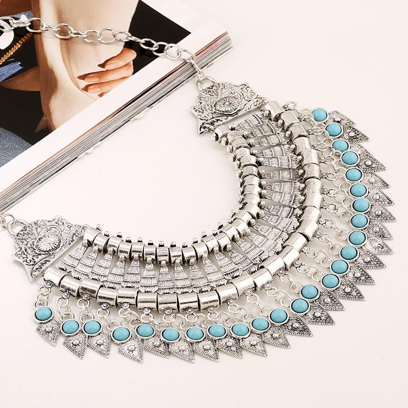 Style Ethnic Simulation Gemstone Decoration Tassel Design Women Necklace