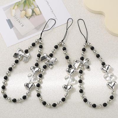 Elegant Silver Heart Bead Phone Lanyard for Women - Light Luxury Anti-Lost Chain Accessory