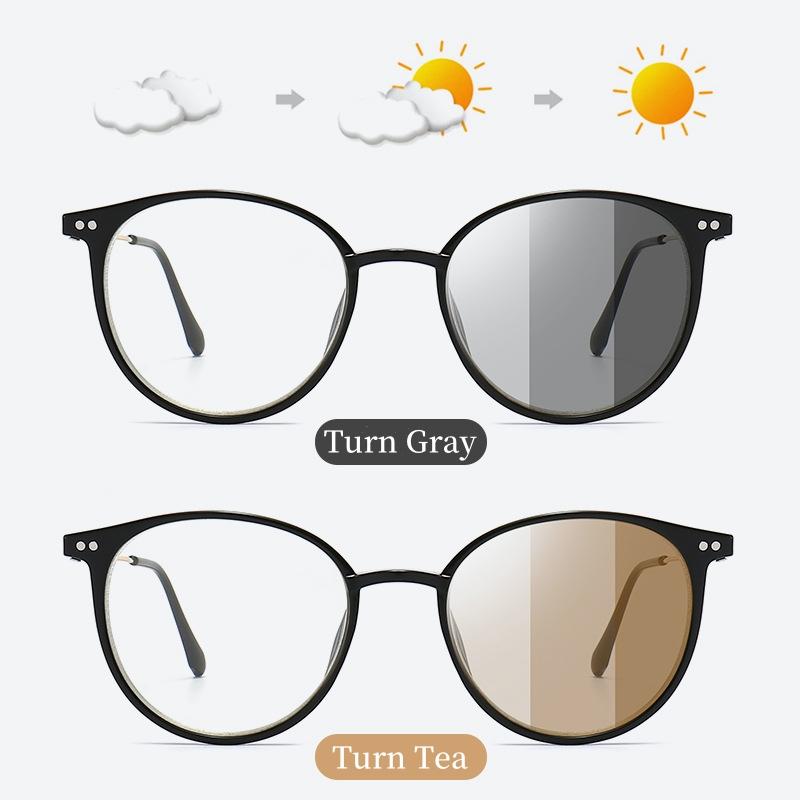 Ladies Trendy Round Frame Photochromic Short-Sighted Eyeglasses Unisex Minus Diopter Prescription Glasses -0.5 1.0 -1.5 To -6.0 Quality