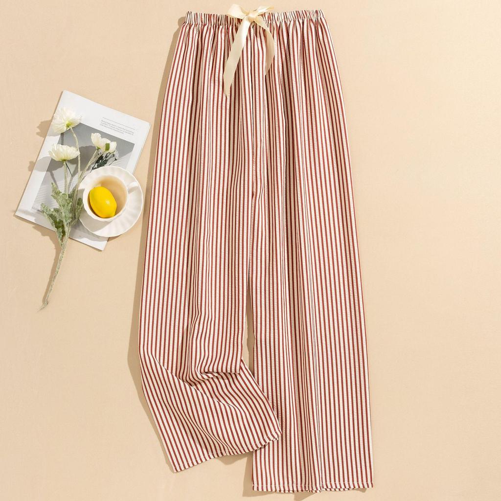Women's Striped Pajama Pants - Summer Bubble Stripe, Slim, High Waist, Plus Size, Loose, Long Pants for Indoor/Outdoor Wear.