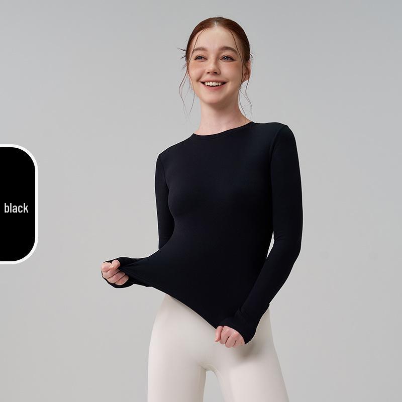 Autumn/Winter Versatile Round Neck Base Layer Sport Top - High Elasticity, Breathable Yoga Fitness Long Sleeve