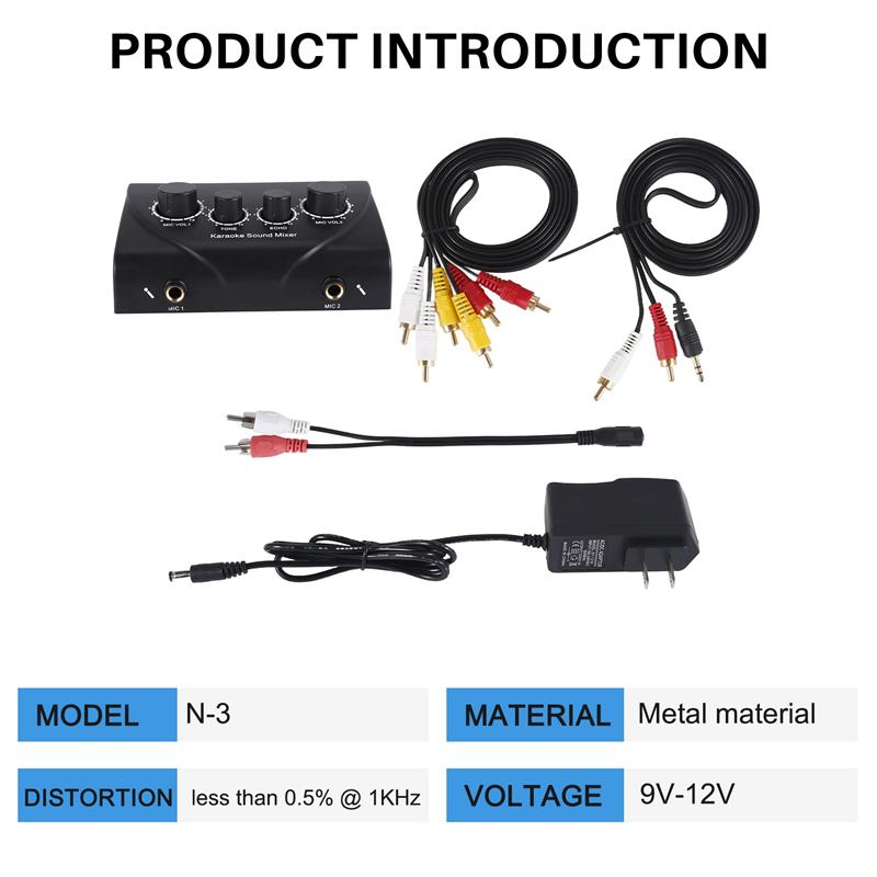 New Arrival Portable Dual Mic Inputs Audio Sound Mixer For Amplifier & Microphone Karaoke Ok Mixer