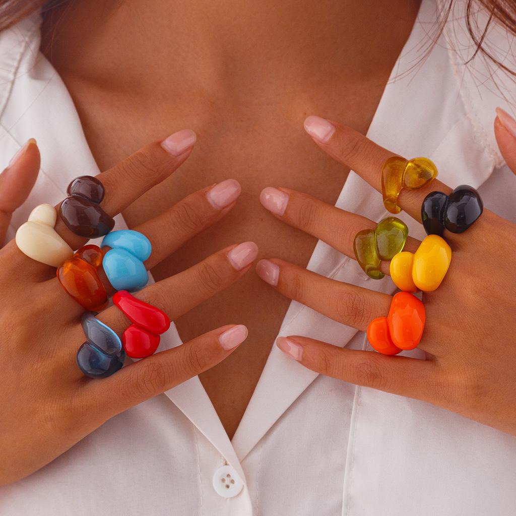 ins design color translucent water drop hug ring, simple geometric ring jewelry